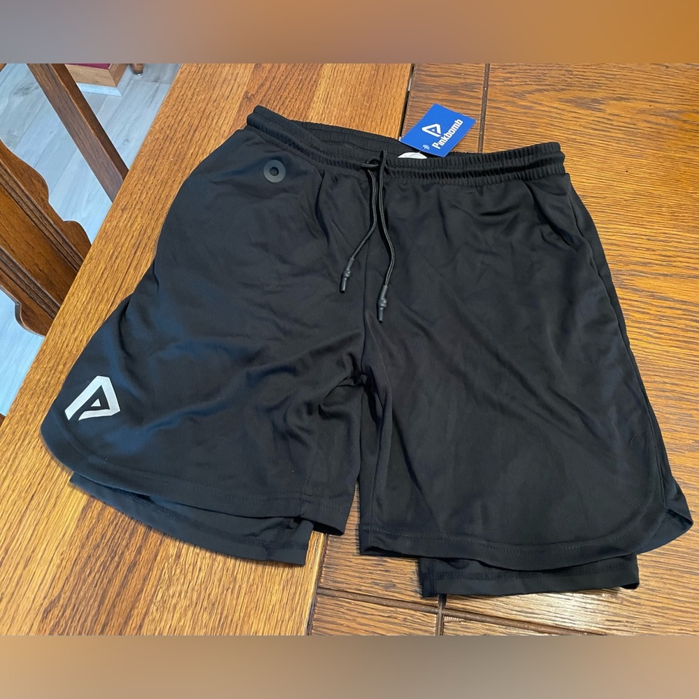 Men's Black Athletic Shorts with Reflective Logo